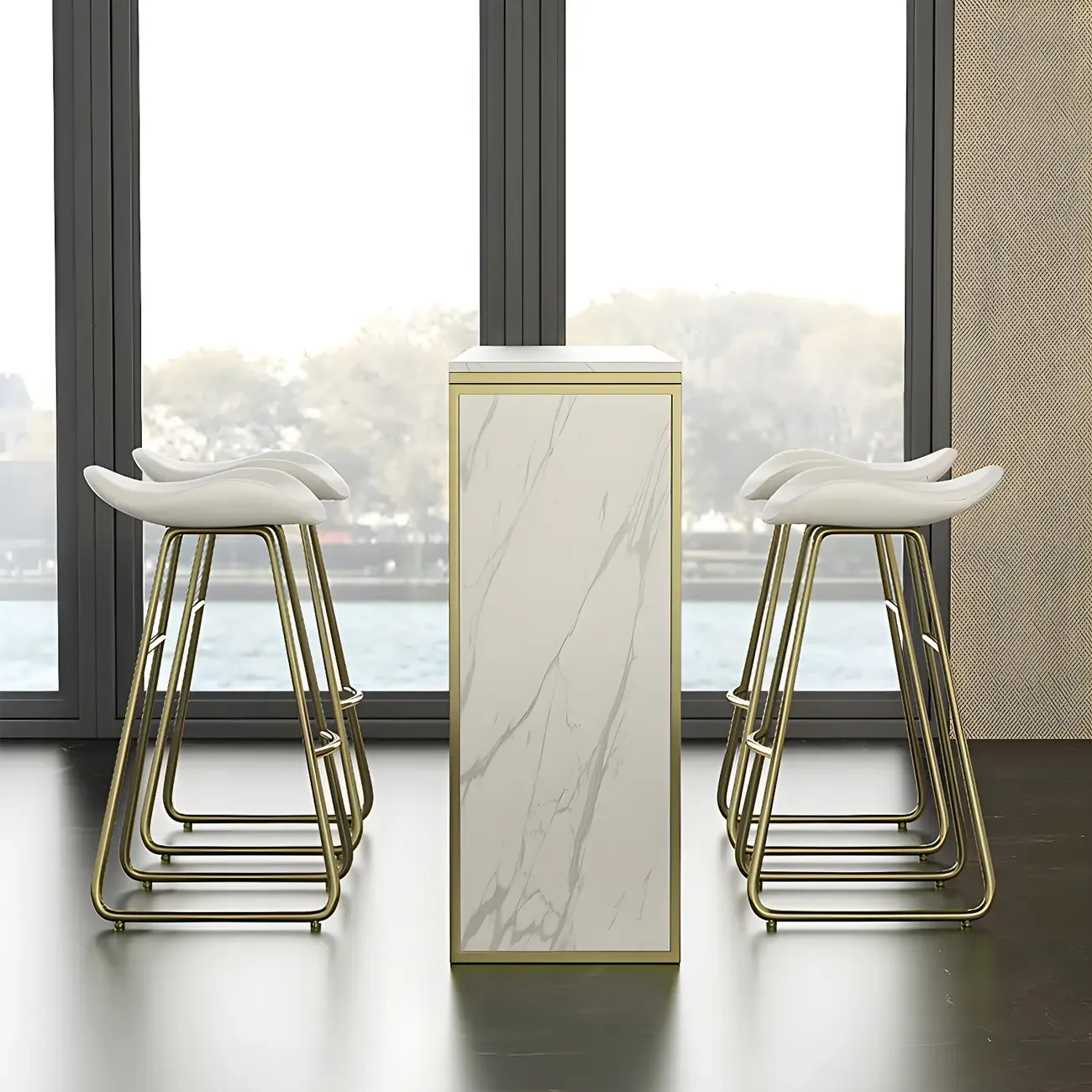 Modern White Faux Marble Iron Sled 2-Shelf Bar Tables