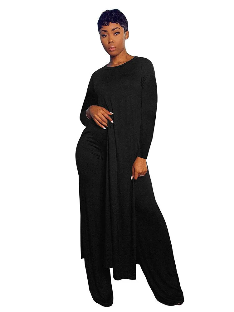 New Arrival Fashion Design two pieces  Sexy Women Set Solid O-neck Long Top  And  Long Pants  Summer  Outfits - Deanwangkt