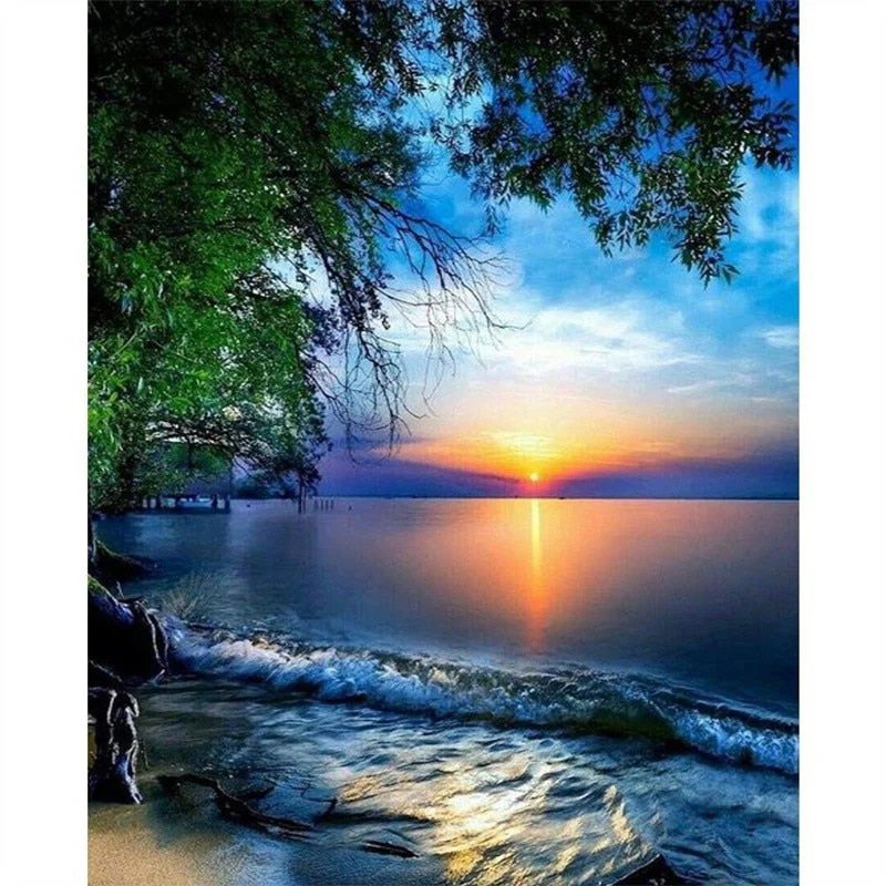 HULIANFU Sunset Scenery DIY 5D Diamond Painting Full Round Drill Mosaic Landscape Diamond Embroidery Picture Rhinestone Home Decor Gift - Deanwangkt