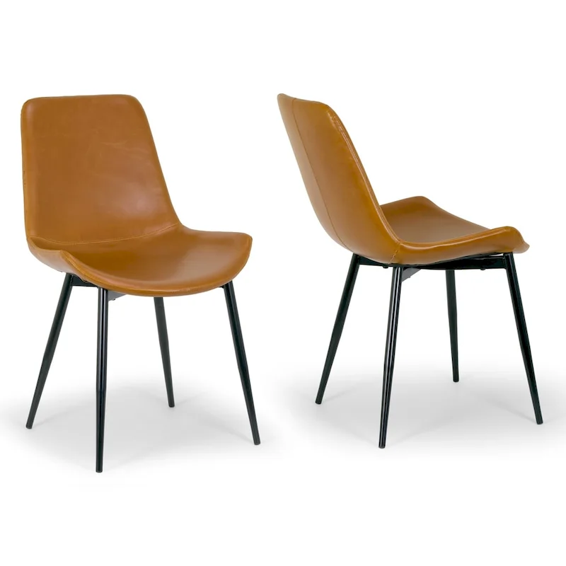 Alary Caramel Brown Faux Leather Modern Dining Chair (Set of 2)