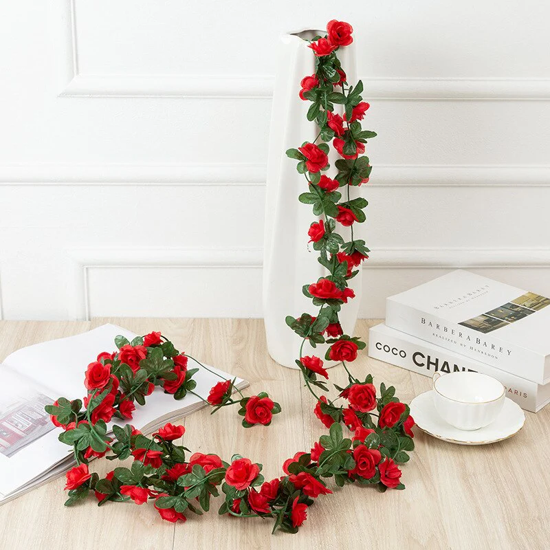 HULIANFU 2026  250CM Rose Artificial Flowers Christmas Garland For Wedding Home Room Decoration Spring Autumn Garden Arch DIY Fake Plant Vine - Deanwangkt