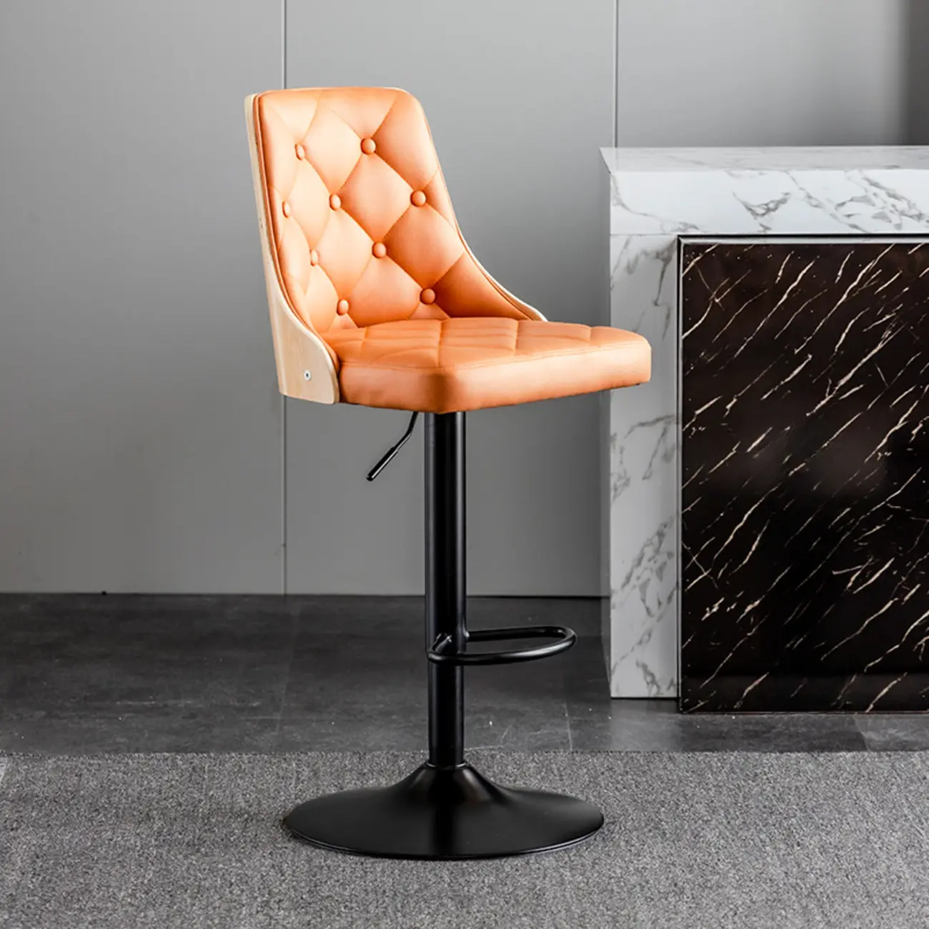 Modern Adjustable Full Back Tufted Leather Bar Stool