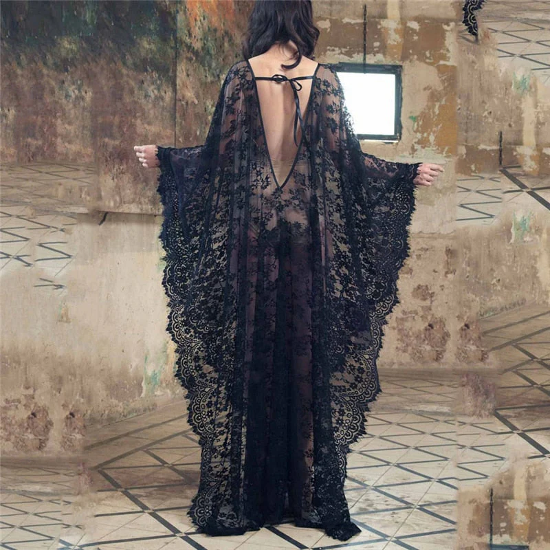 New Women Lace Chiffon Kimono Beach Bikini Cover Up Wrap Beachwear Mesh Long dress - Deanwangkt