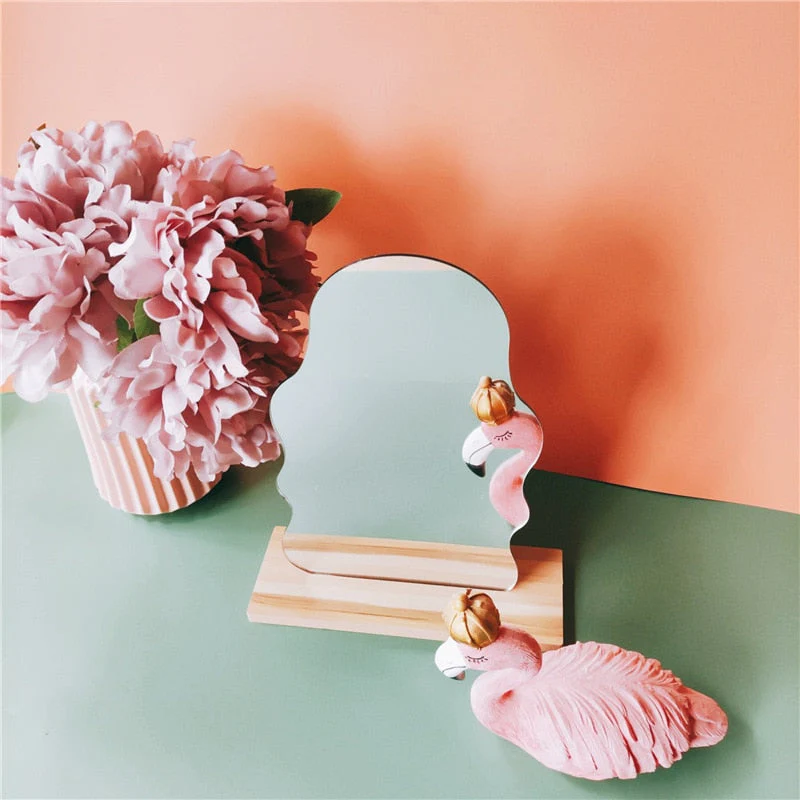 HULIANFU Korean style Makeup Mirror Ins Irregular Acrylic Decorative Mirror Wooden Base Cosmetic de maquillaje Beauty Tools Dropshipping - Deanwangkt