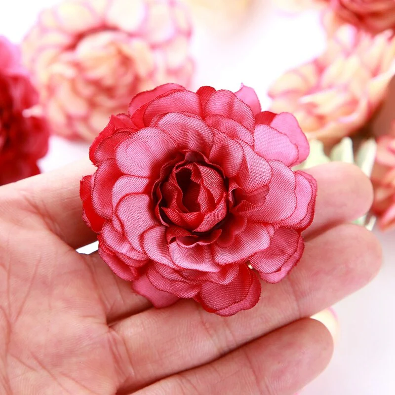 HULIANFU Silk Rose Artificial Flowers 5cm Fake Flowers Head For Home Decor Bedroom Wedding Marriage Decoration DIY Bride Wreath Accessory - Deanwangkt