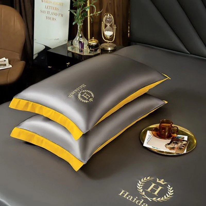 HULIANFU  WOSTAR Luxury ice silk fabrics elastic fitted sheet summer solid bedding mattress protector cover queen king size bed sheet set - Deanwangkt
