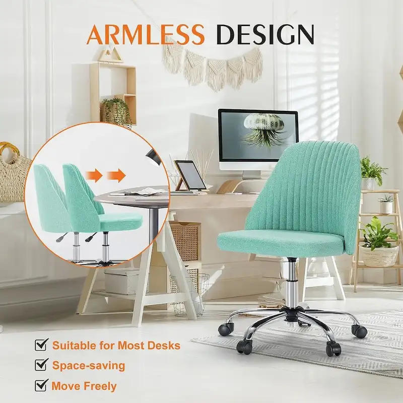 Office Chair with Wheels, Adjustable Height Fabric Upholstered Computer Desk Chair Swivel