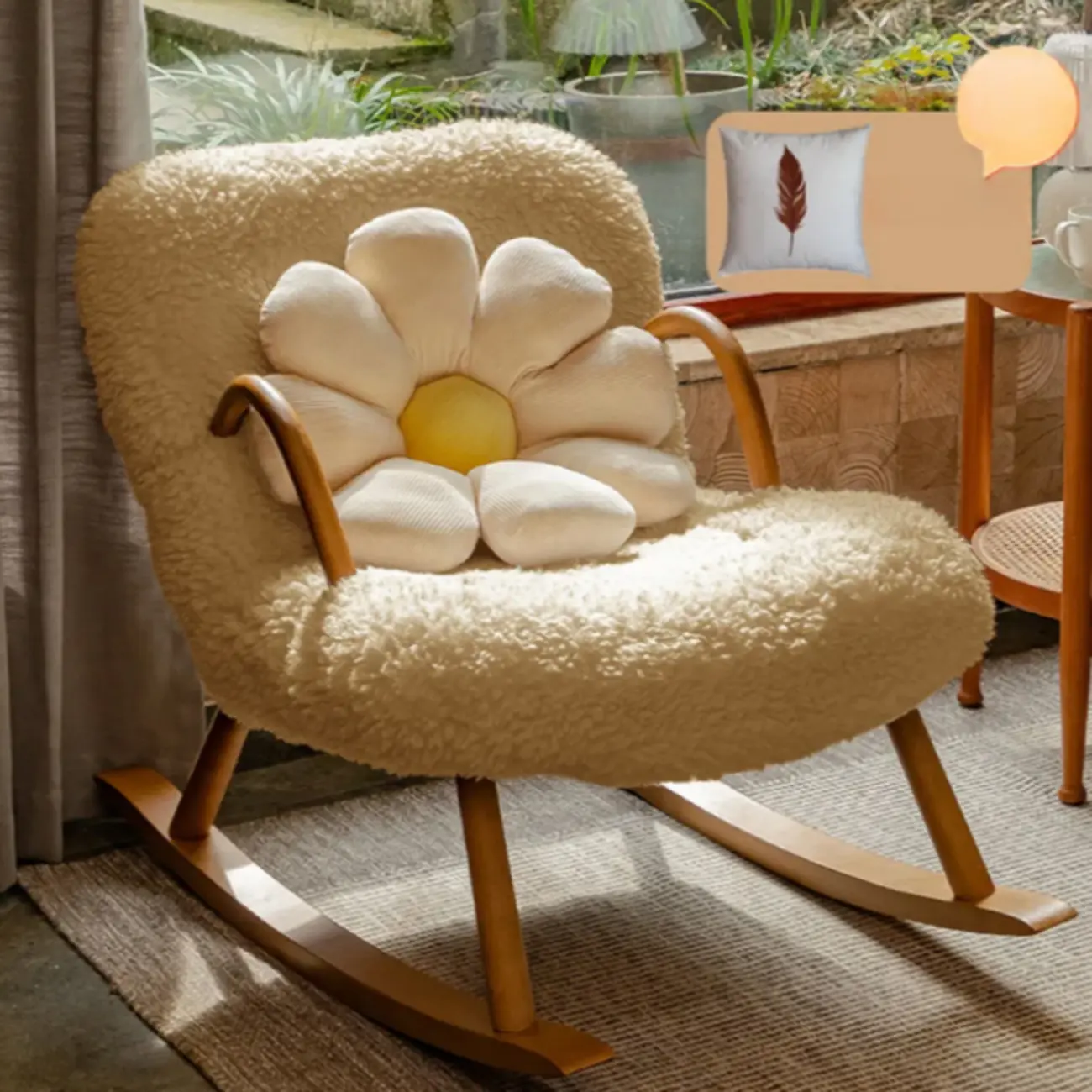 Vintage Flannel Upholstered Wood Rocking Chair