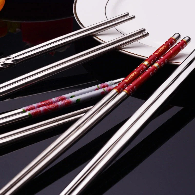 HULIANFU Stainless Steel Chopsticks Tableware Portable Reusable Blue Porcelain Patters Food Sticks Chopsticks Kitchen Dishes for Sushi - Deanwangkt