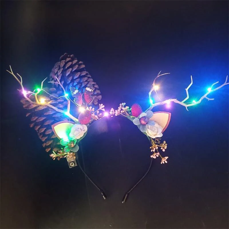 HULIANFU 2026  Luminous Elk Antler Headband Christmas Concert Forest Branch Deer Ear Headgear Hair Accessories Scenic Stage Show Photo Props - Deanwangkt