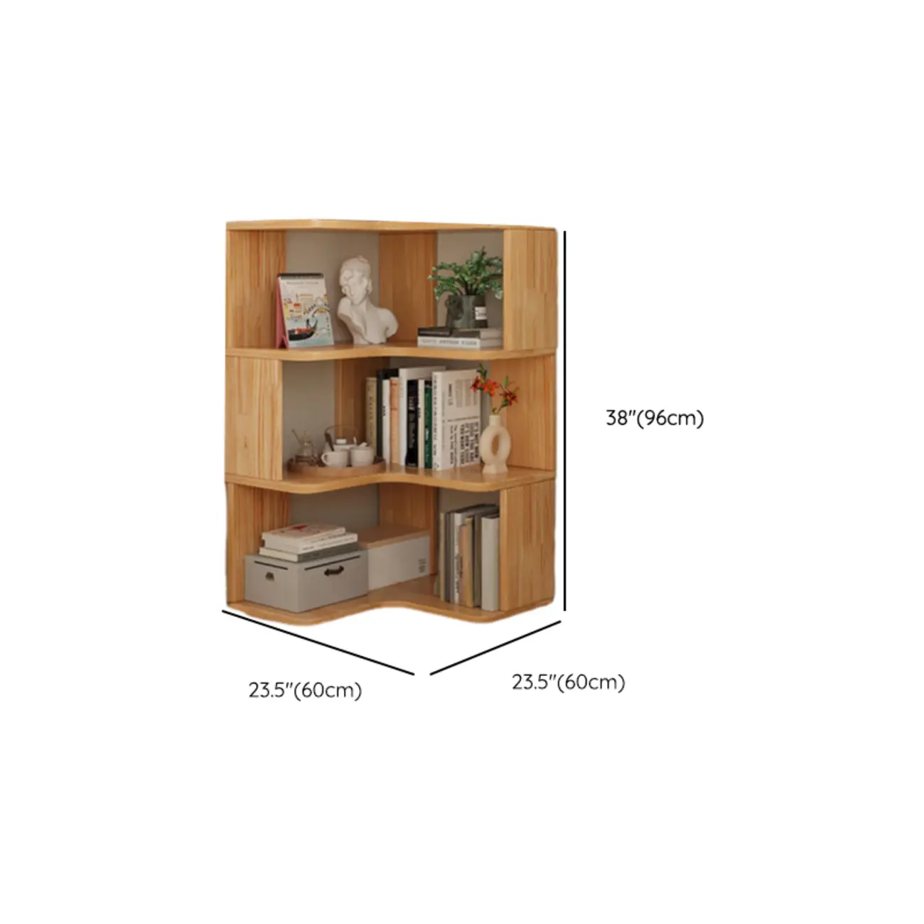 Natural Finish L-Shaped Vertical Wood Open Back Bookcase