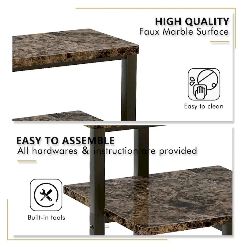 Modern 3 Tier End Table with Marble Tabletop