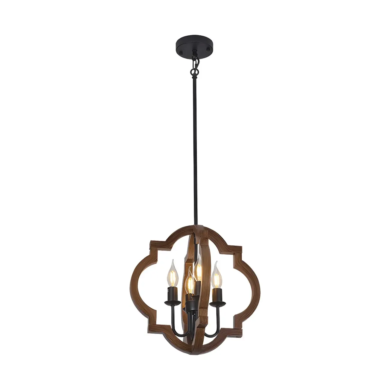 Industrial Adjustable Brown Wood Caged Candelabra Chandelier