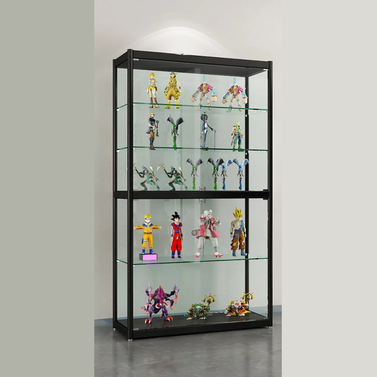 Adjustable Black Metal Shelf Glass Display Cabinet