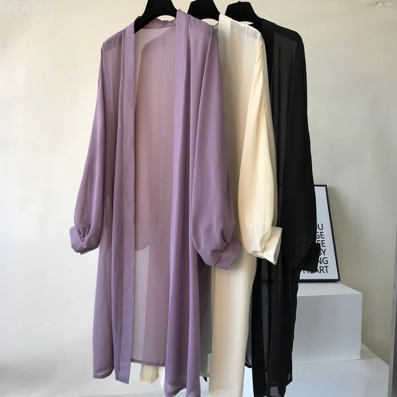 Hulianfu long Jacket Women Summer Thin Loose See-through Sunscreen Pure Long Sleeve Sexy  Coat Chiffon Bohemian Female New Fashion Tops - Deanwangkt