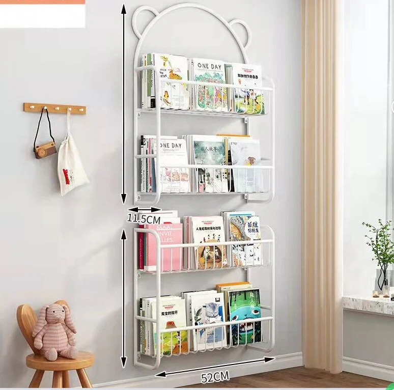 HULIANFU Simple Metal Bookshelf Iron Art Furniture Children  Picture Books Storage Rack Save Space Wall Hanging Shelf Bookcase Bedroom - Deanwangkt
