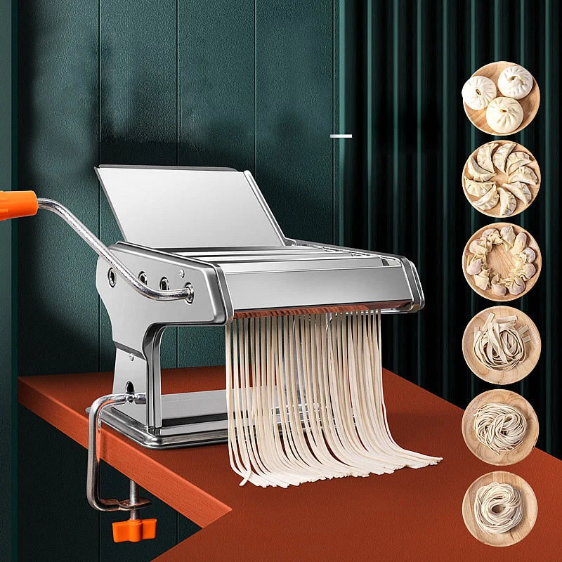 HULIANFU Manual Stainless Steel Linguine Pasta Maker Noodle Spaghetti Press Machine Cutter Dough Sheeter Ravioli Dumplings Shell Tool - Deanwangkt