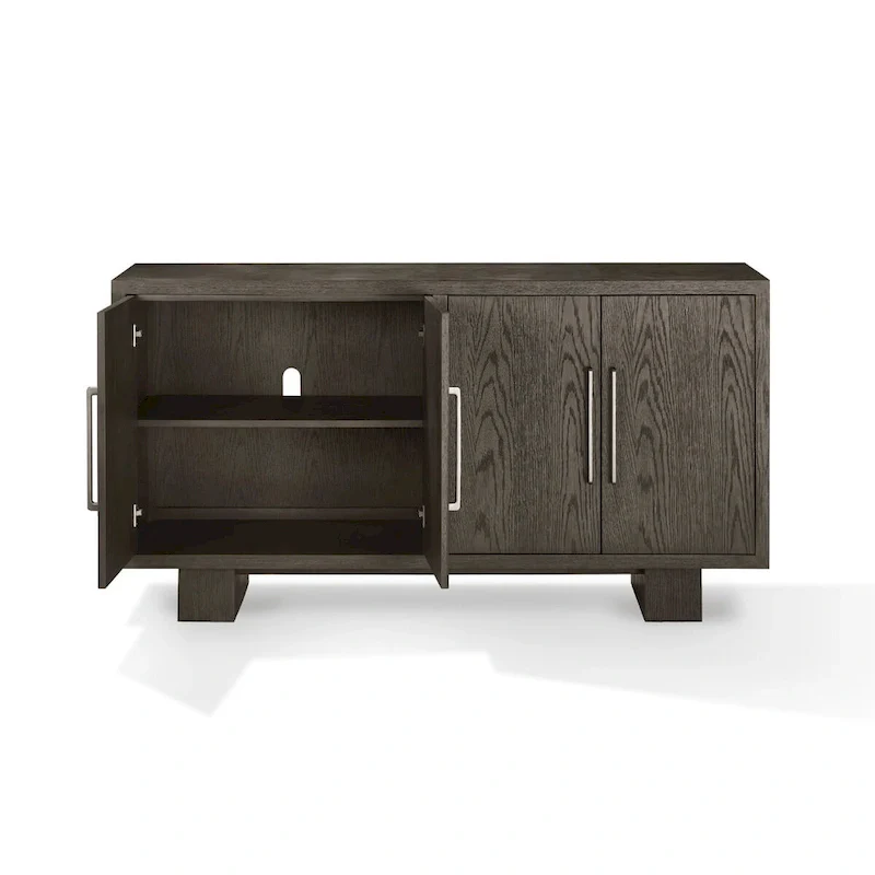Mod 68 Inch Sideboard Buffet Cabinet, Rubberwood, Grain Details, Ash Gray