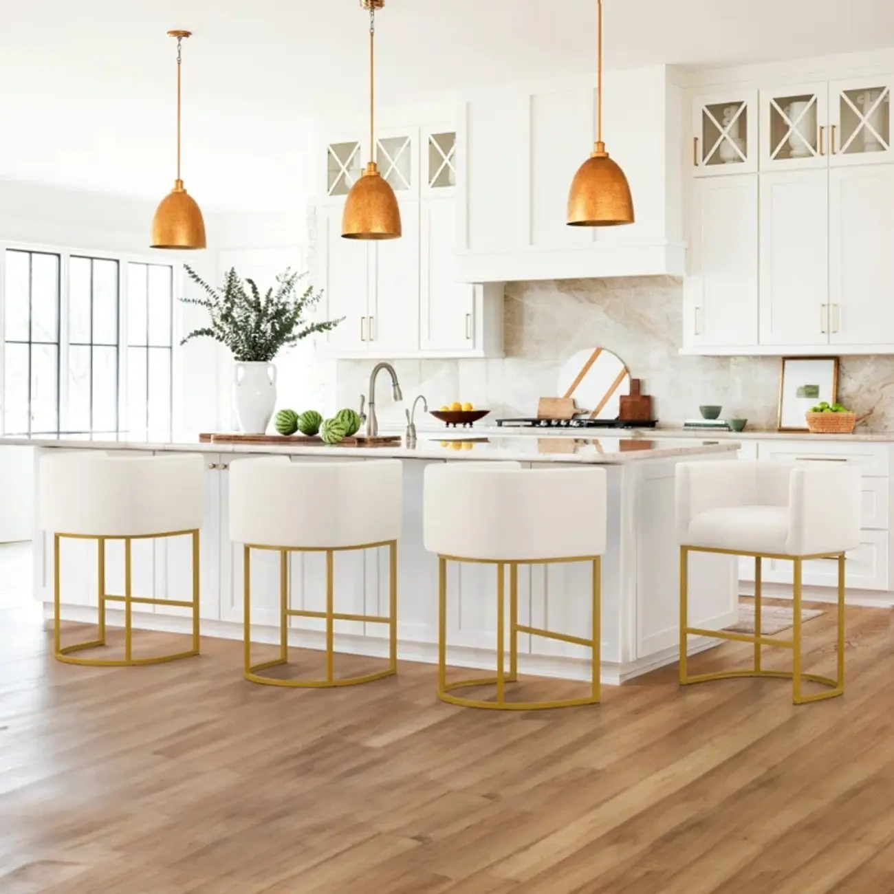 Modern Upholstered Barrel Back Counter Stools