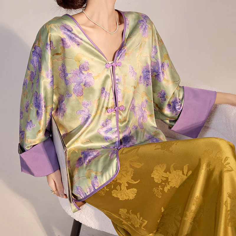 spring new Chinese flower print, fashionable and thin coat, light luxury high-end top, women's M4119 - Deanwangkt