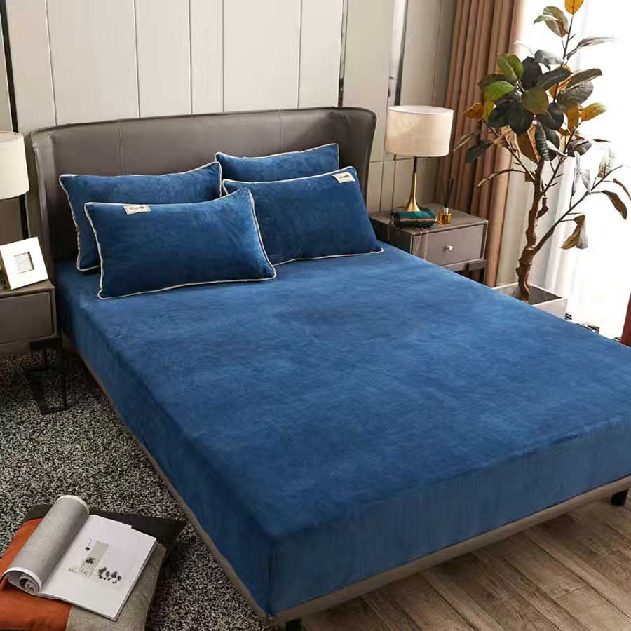 HULIANFU  WOSTAR Flannel winter warm elastic band fitted sheet mattress protector cover super soft cozy king size bed sheet and pillowcase - Deanwangkt