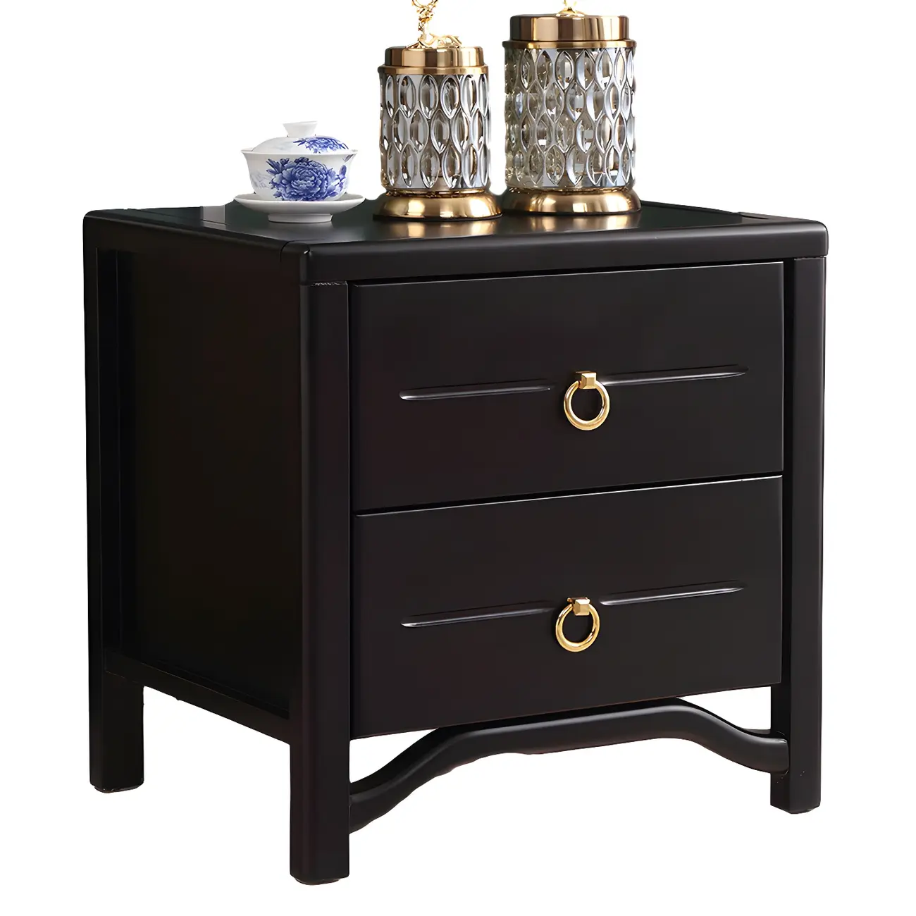 Bedroom Black Wooden 2-Drawer Narrow Nightstand