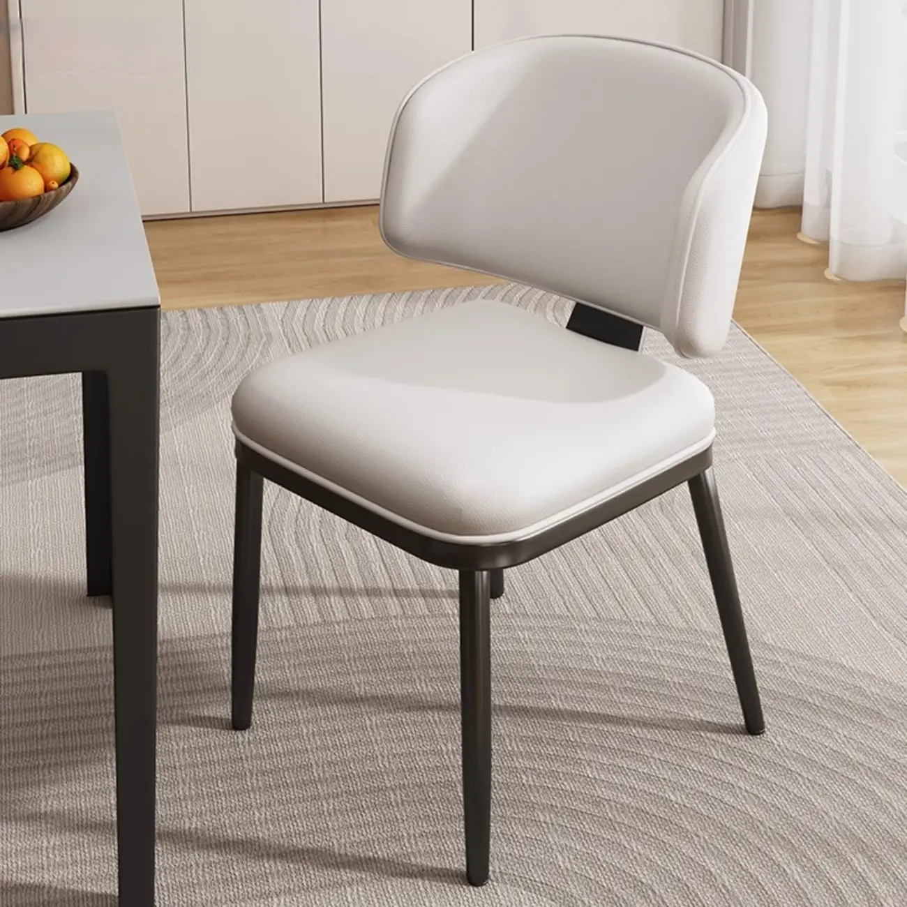 Modern Upholstered Dining Chair Low Back Steel Legs