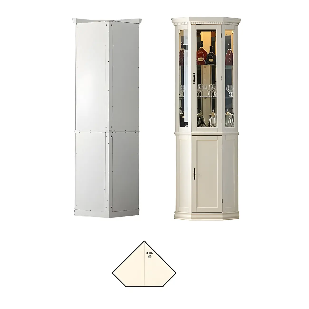 Classic White Wood Glass Display 5-Shelf Corner Cabinet