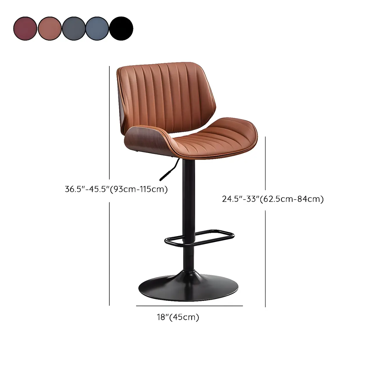 Elegant Wood Leather Red Swivel Adjustable Bar Stool