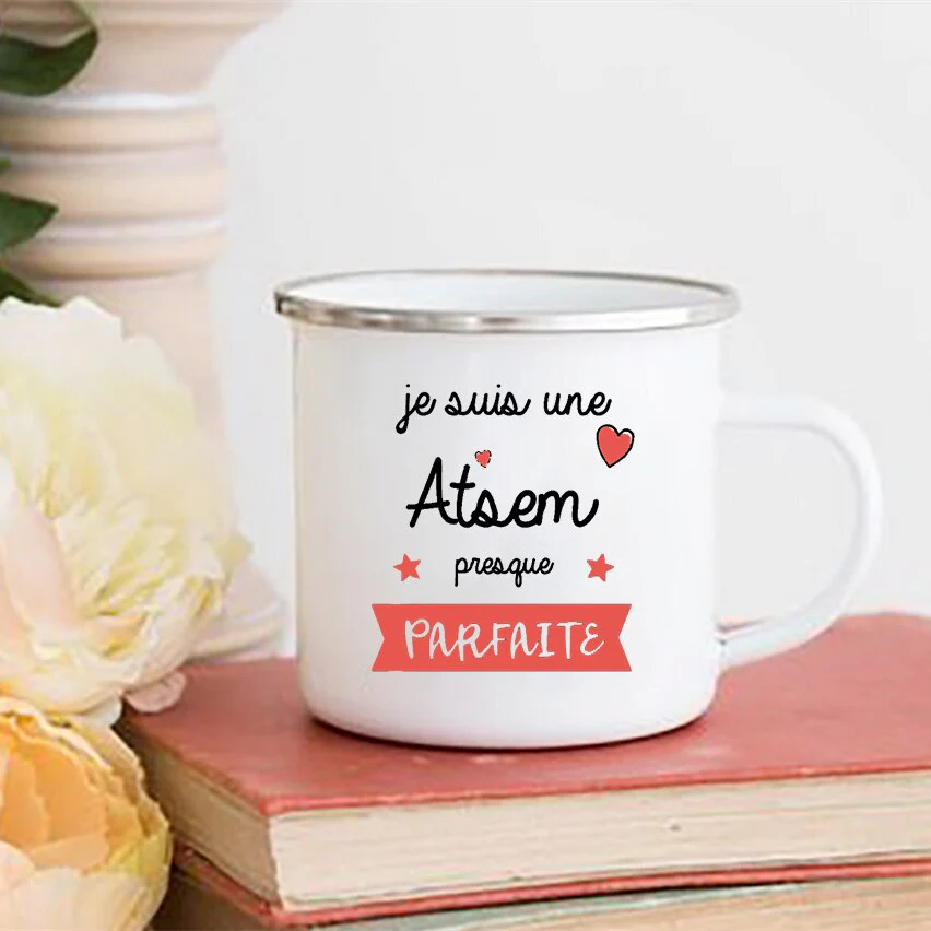 HULIANFU Merci Maîtresse/Atsem Print Coffee Mug Creative Enamel Cups Drinks Water Milk Cup Mug School Home Handle Drinkware Teacher Gifts - Deanwangkt