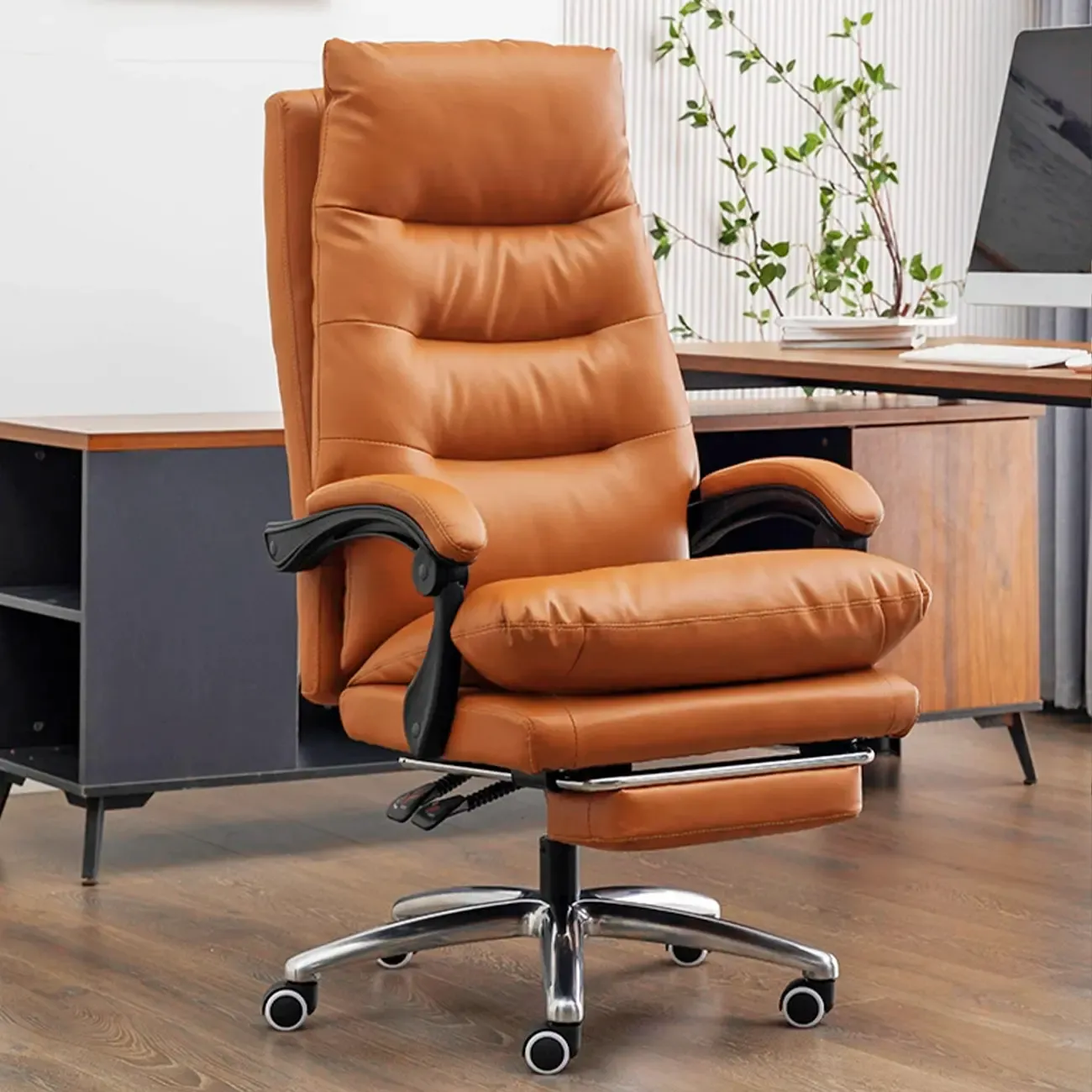 Ergonomic Leather Reclining Executive Office Chair with Footrest
