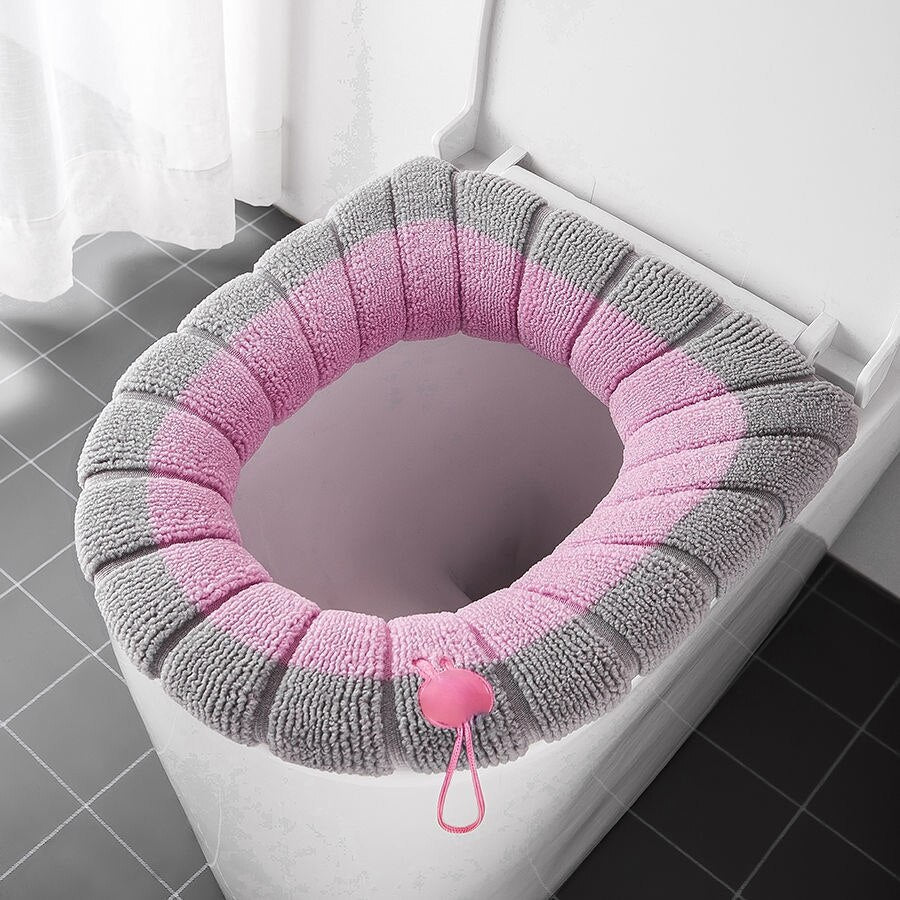 HULIANFU Winter Warm Toilet Seat Cover Closestool Mat 1Pcs Washable Bathroom Accessories Knitting Pure Color Soft O-shape Pad Bidet Cover - Deanwangkt