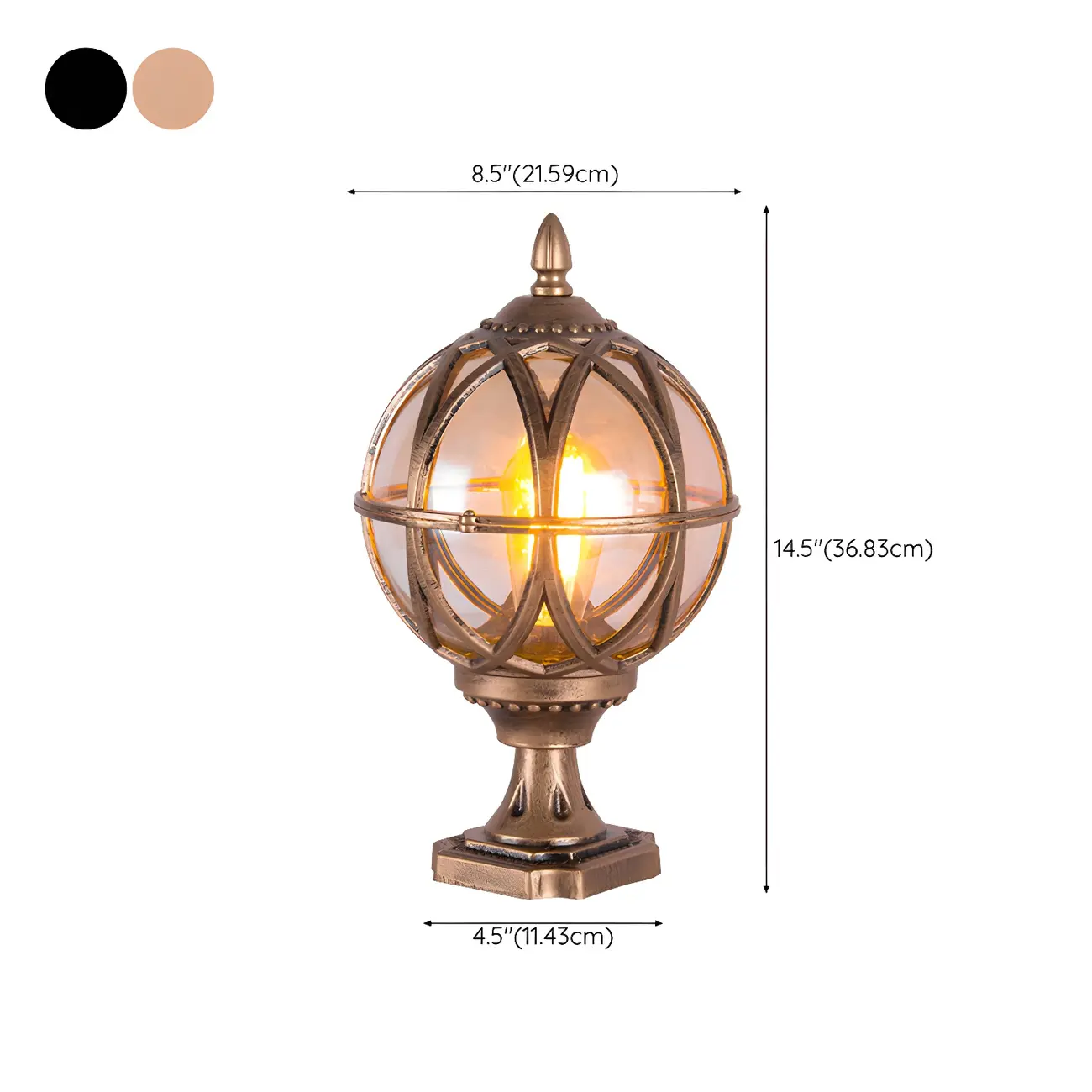 Retro Metal Glass Globe Post Cap Light