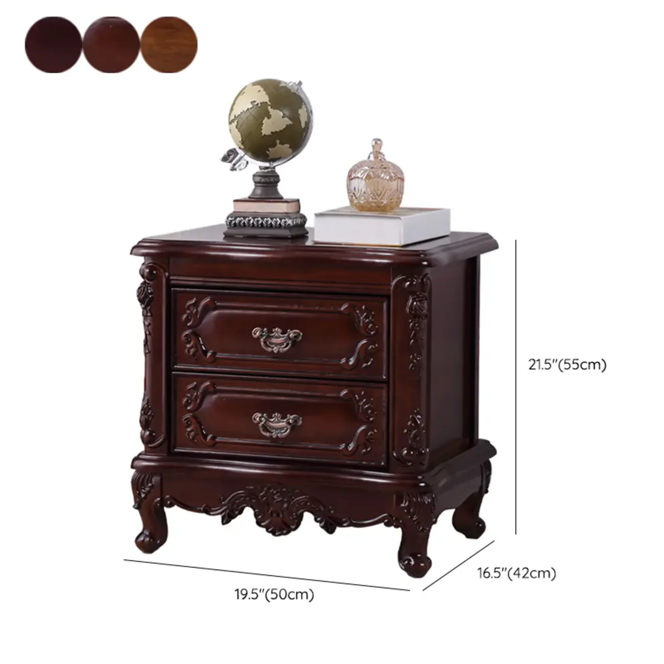 Traditional Carved Wood 2-Drawer Nightstand