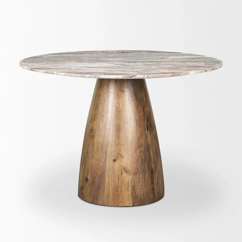 Allyson Round Medium Brown w/ Pink Marble Pedestal Dining Table - 42.0L x 42.0W x 30.0H