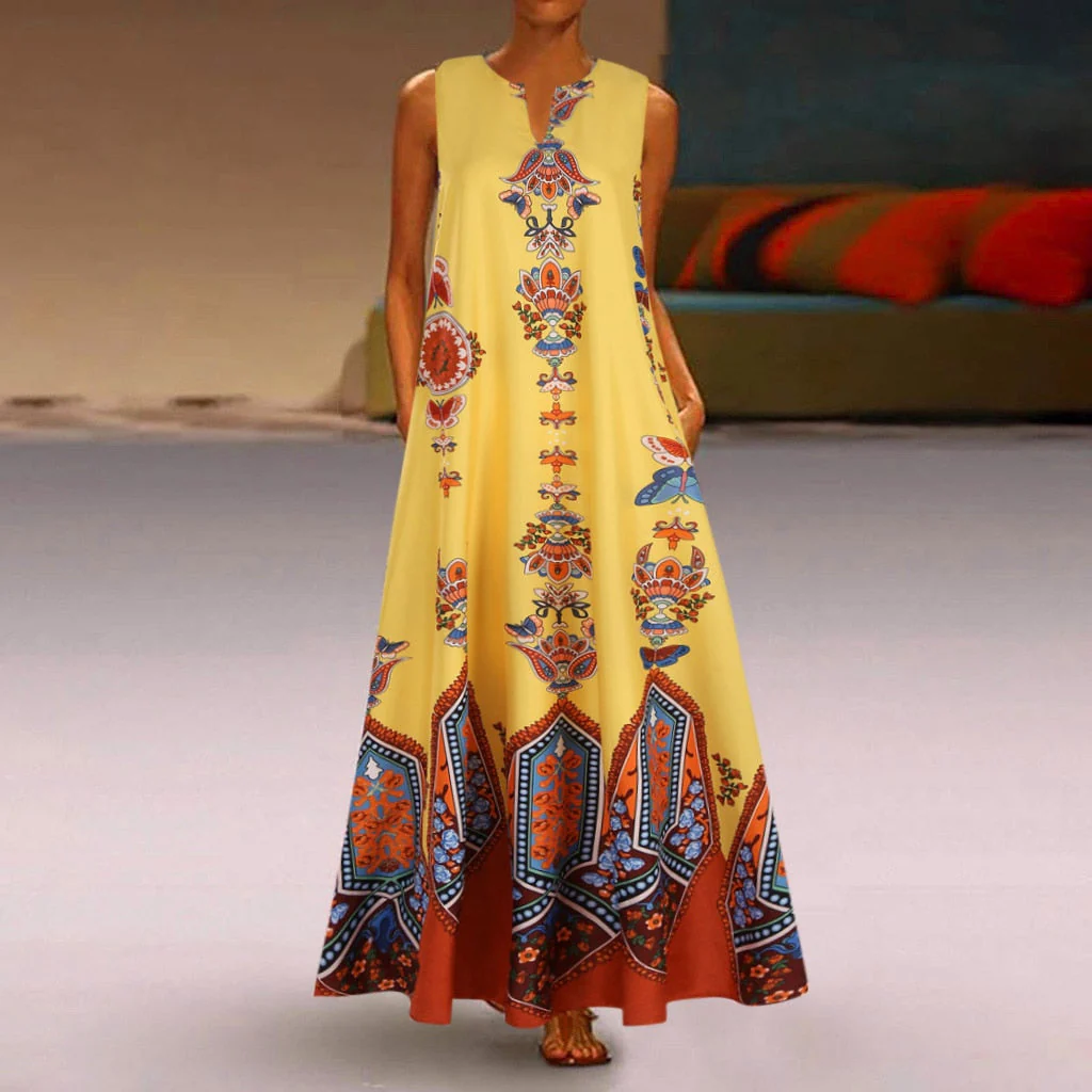 Floral Print Boho Casual Long Dress Summer Clothes For Women V-neck Sexy Off Shoulder Ladies Dresses Plus Size Maxi Dress - Deanwangkt