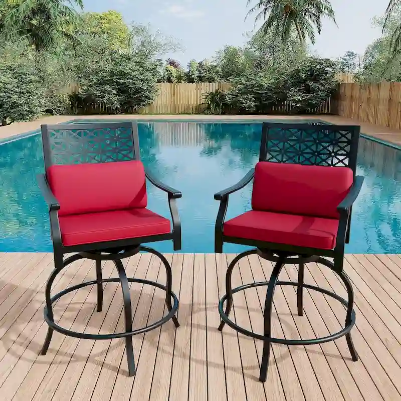 2PCS Patio Bar Stools with Armrest & Back