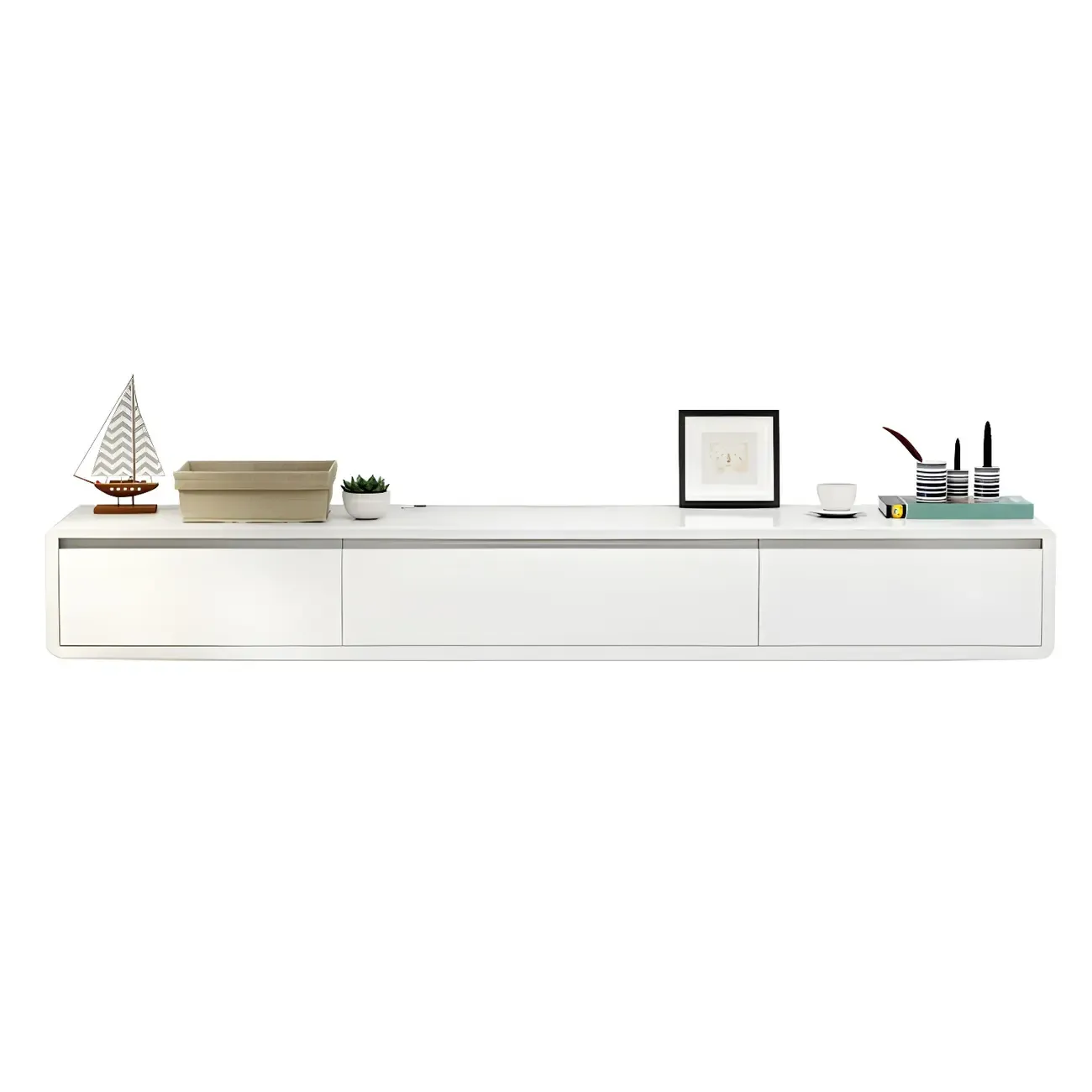 White Floating Mount Wood Drawers Cabinet TV Stand