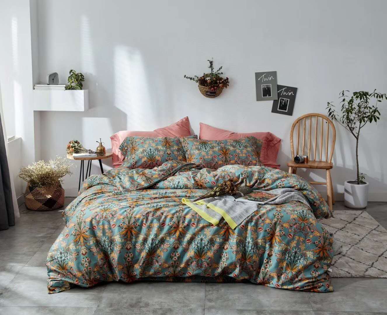 HULIANFU Tropical Leaves Flowers Duvet cover set Silky Soft 100%Egyptian Cotton Bedding set Queen King Bed sheet Quilt Cover Pillowcases - Deanwangkt