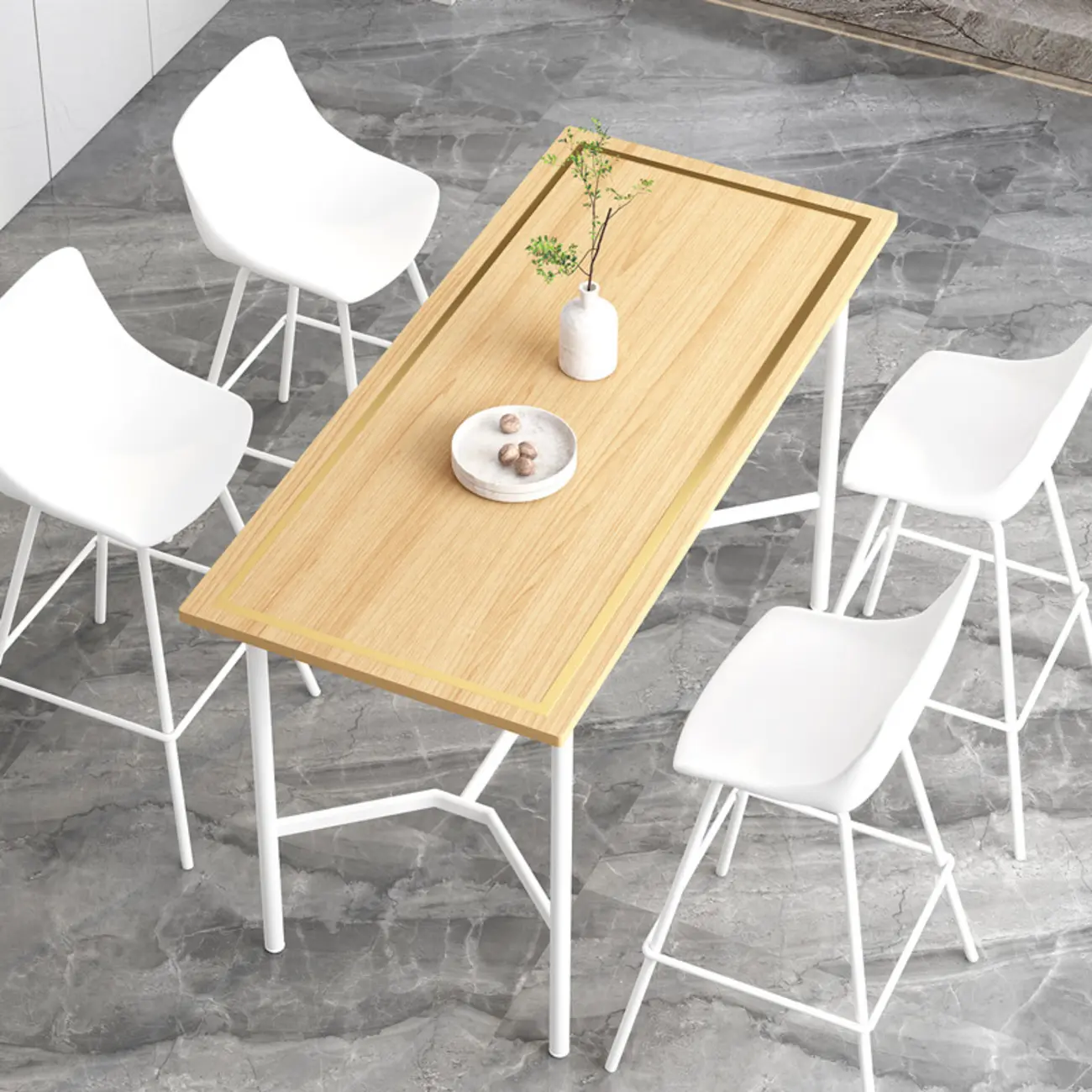 Luxurious Black-Gold Wooden Rectangular Top Bar Tables