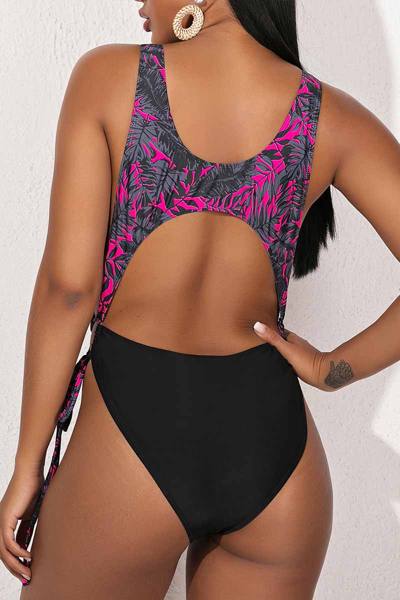 hulianfu Printing Splice Siamese Bandage Bikini - Deanwangkt