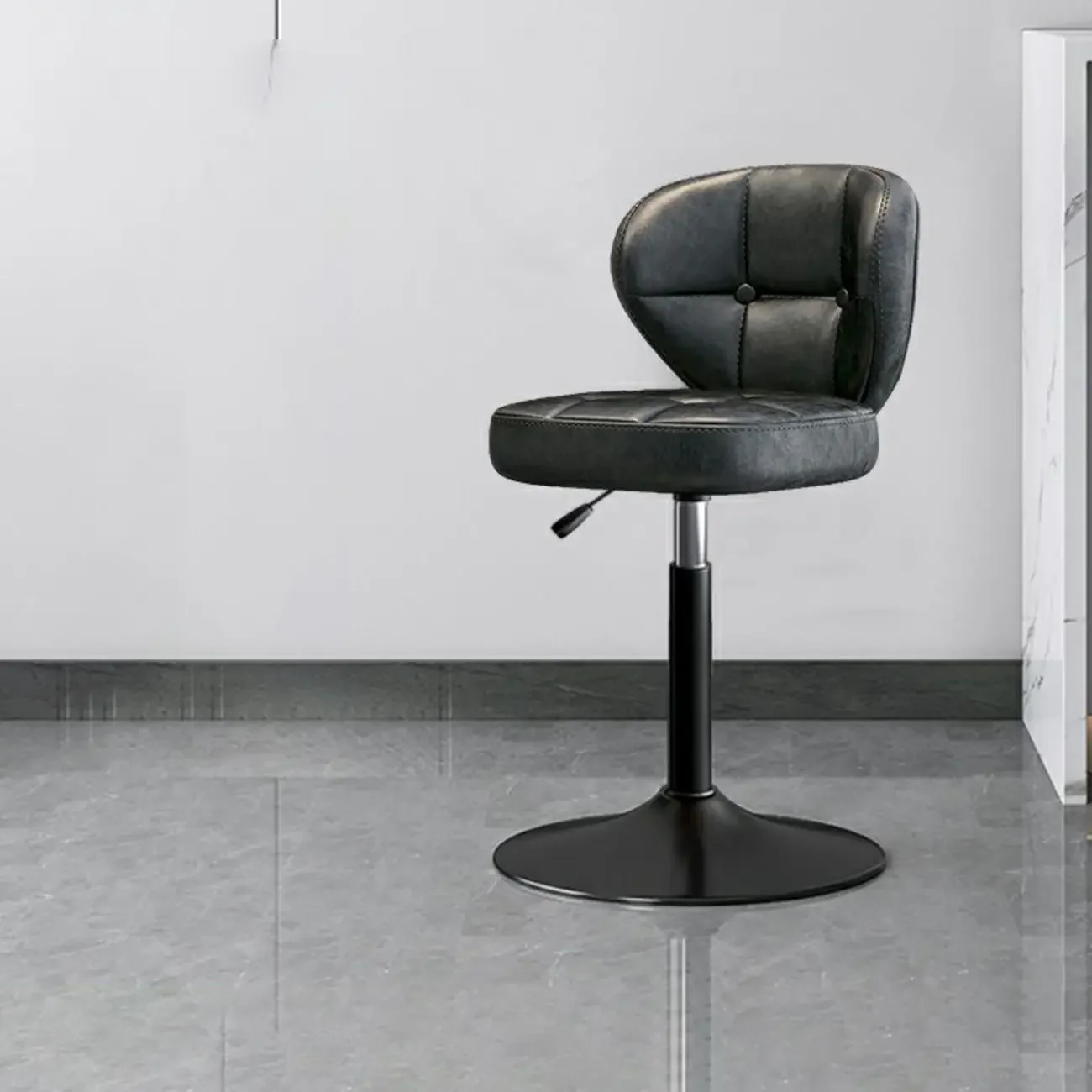 Modern Square Tufted Faux Leather Adjustable Swivel Bar Stools