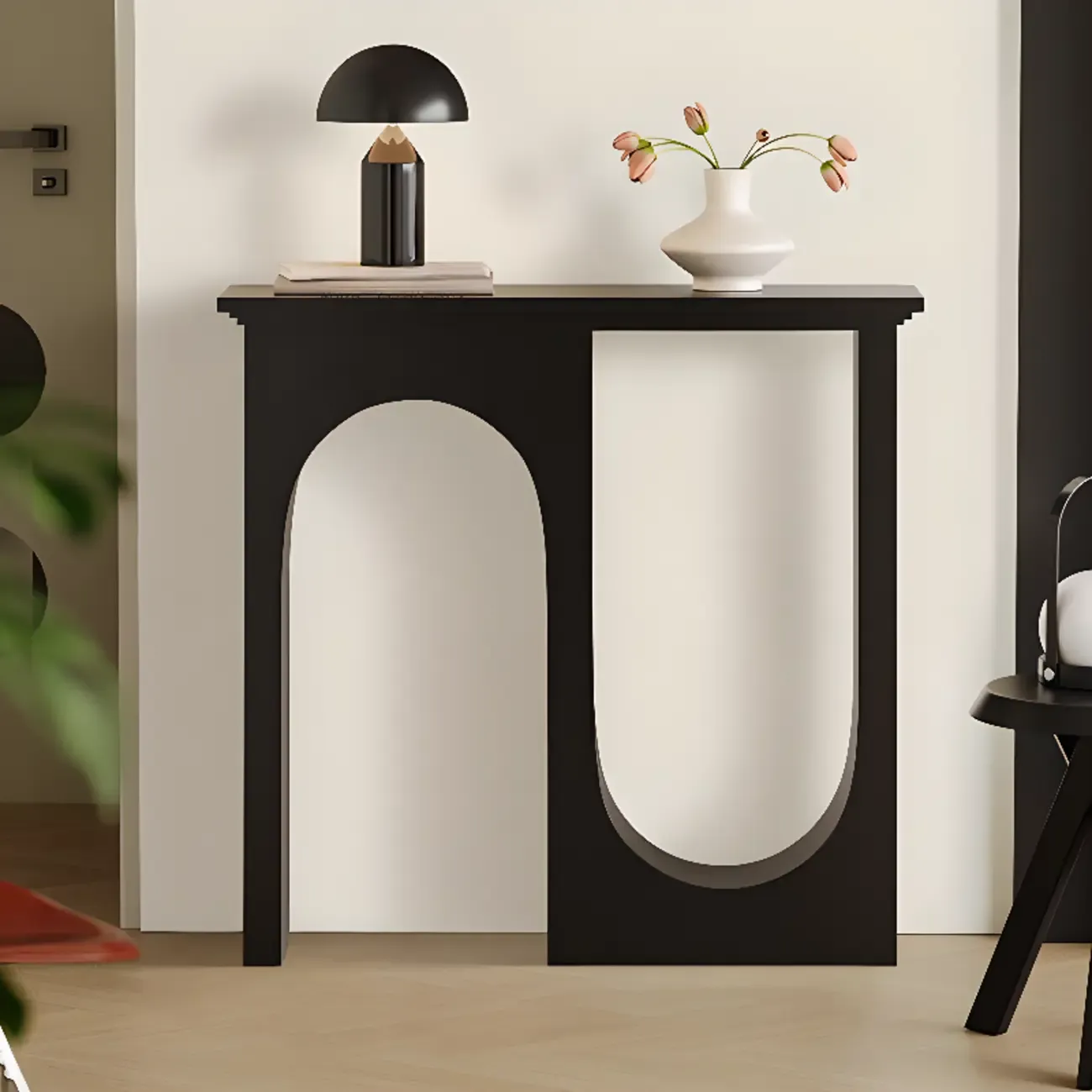 Modern Narrow Wooden Console Table with Arched Base