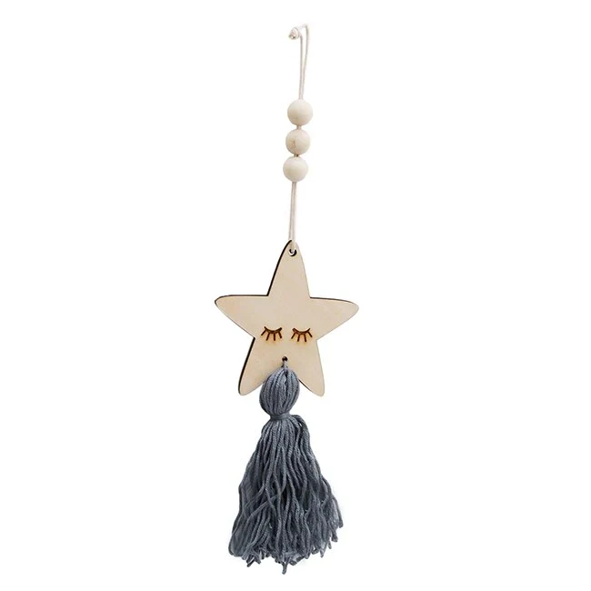 HULIANFU Nordic Style Wall Hanging Ornament For Photography Props Cute Star Shape Wooden Beads Tassel Pendant Baby Room Decoration - Deanwangkt