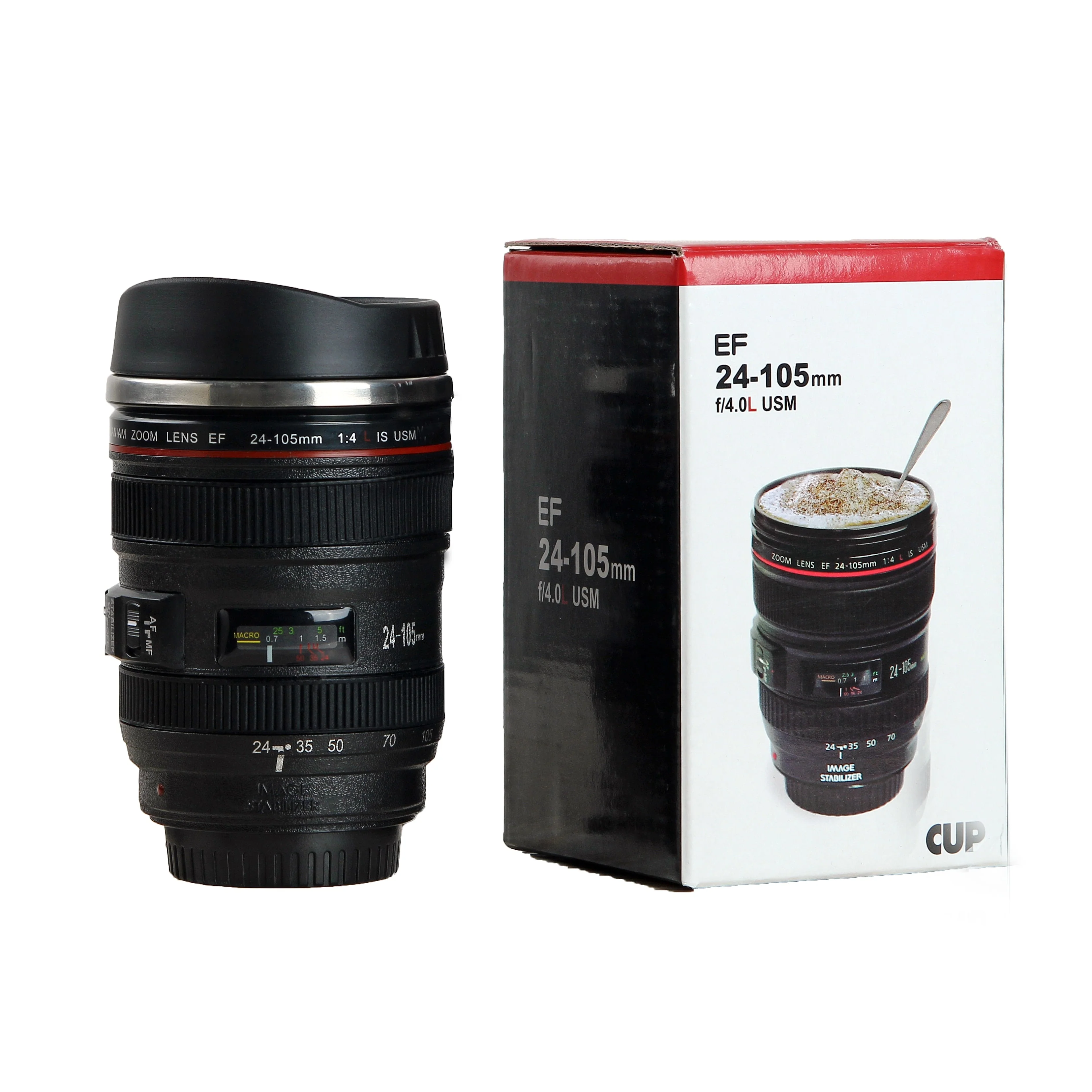 HULIANFU Stainless Steel Camera EF24-105mm Coffee Lens Mug White Black Coffee Mugs Creative Gift Coffee Cups canecas tazas vaso café - Deanwangkt