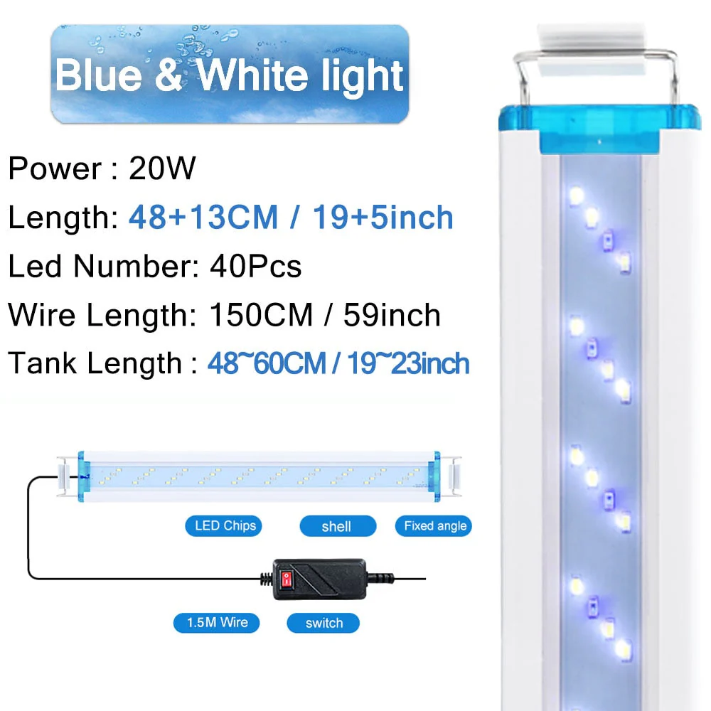 HULIANFU Super Slim LEDs Aquarium Lighting Aquatic Plant Light 18-75CM Extensible Waterproof Clip on Lamp For Fish Tank 90-260V - Deanwangkt