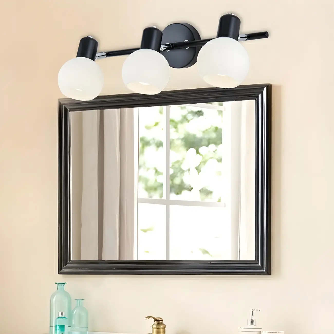 Modern Metal Black Glass Dome Bathroom Vanity Light