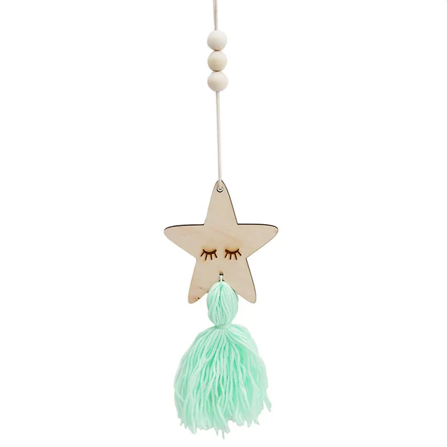 HULIANFU Nordic Style Wall Hanging Ornament For Photography Props Cute Star Shape Wooden Beads Tassel Pendant Baby Room Decoration - Deanwangkt