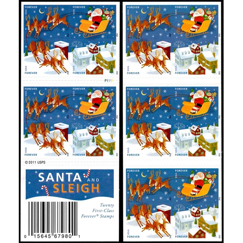 Santa and Sleigh 2012, (Book of 20) - TWENTYSTAMPS