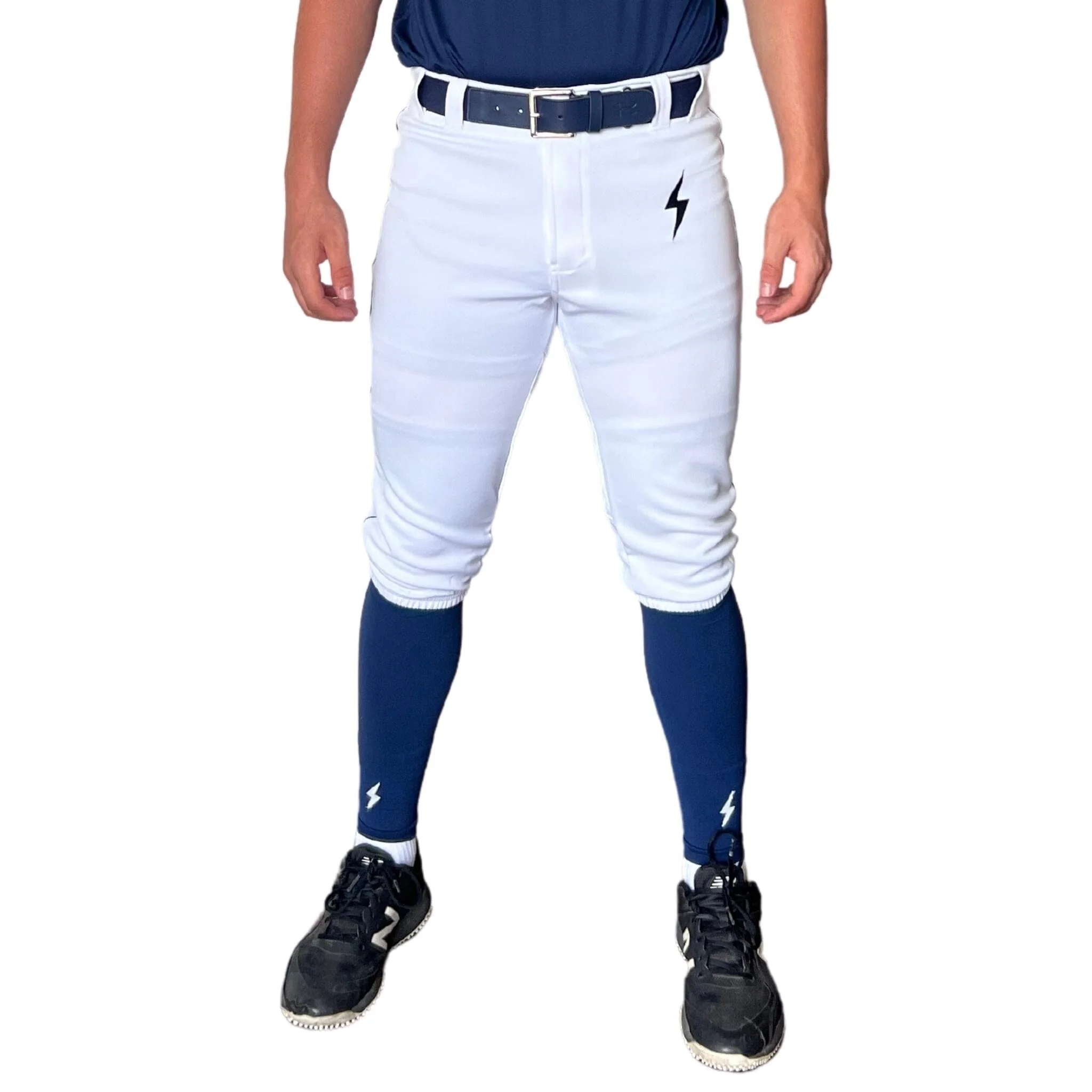 BRUCE BOLT Premium Pro Baseball Knicker - WHITE w/ Navy